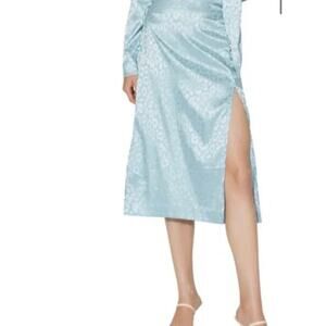 Something New Women's Mia Leopard Print Satin Blue Skirt Side Slit M NWOT